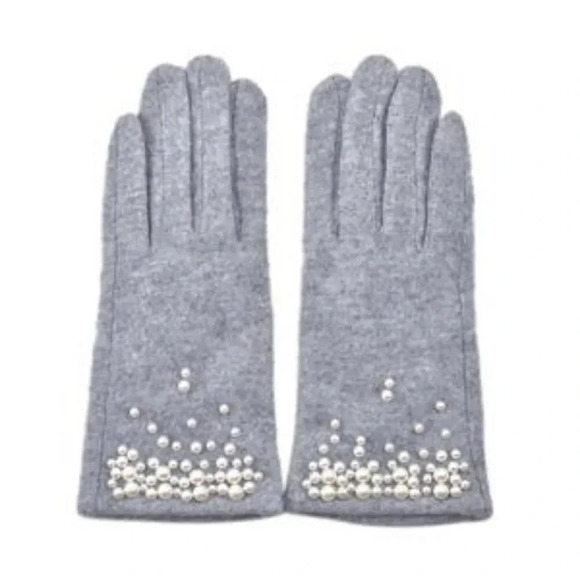 Gray Cashmere Warm Gloves Plastic Pearl Equipped Touch Screen Friendly lasy one - Picture 1 of 4